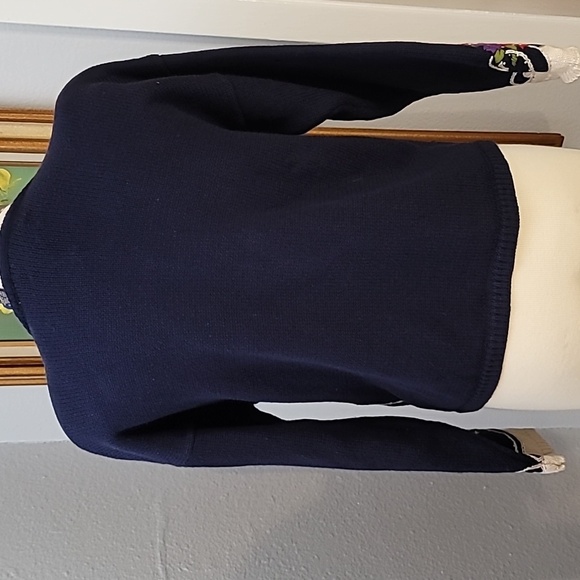 HERMAN GEIST hand embroidered coastal granny cardigan sweater size large blue - Picture 7 of 16